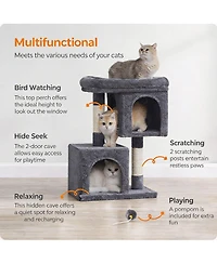 Aronkl 33.1-inch Cat Tree Tower with Large Perch 2 Caves Scratching Posts Sturdy Stable