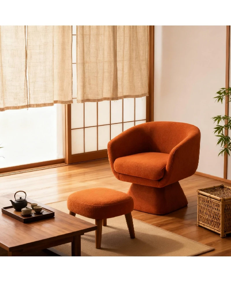 Boyel Living Modern Lazy Chair with Ottoman, 360° Swivel Accent Chair, Upholstered Reading Chair with Footrest for Small Spaces