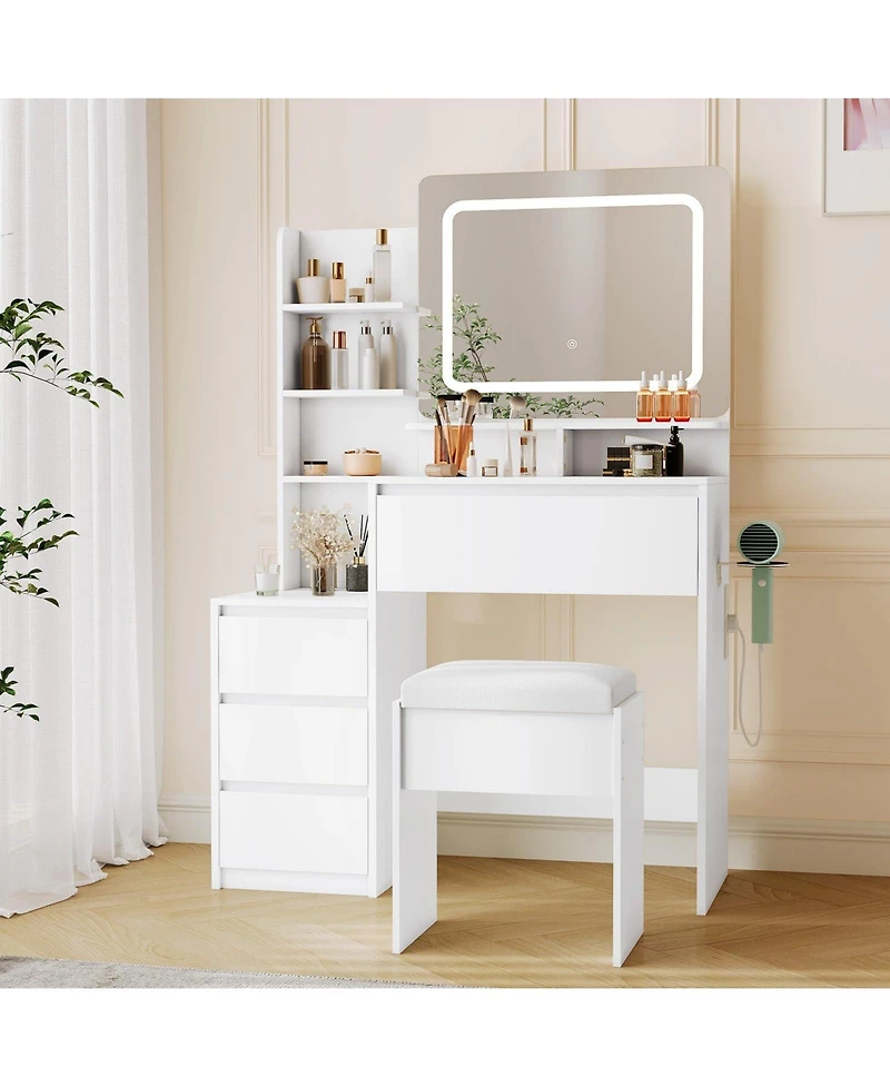 gaomon Makeup Vanity Set with Adjustable Lighted Mirror, 4 Drawers