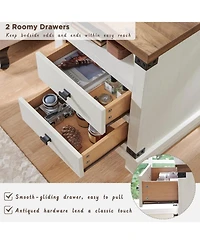 gaomon 18" Farmhouse Wood Nightstand with 2 Drawers and Charging Station