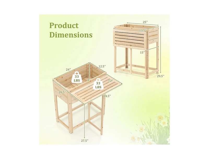 Slickblue Raised Garden Planter with Legs and Side Table for Patio