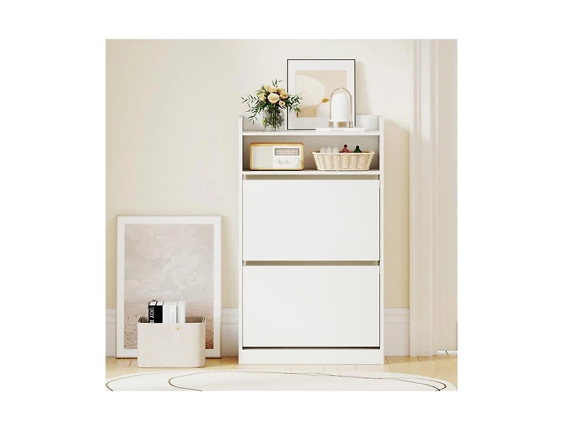 Slickblue Shoe Storage Cabinet with 2 Flip Drawers & Adjustable Shelves