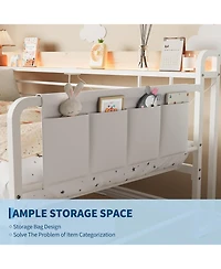 gaomon Daybed with Trundle Bed, Twin Bed Frame with Storage Headboard & Charging Station and Led Light, Heavy Duty Metal Day Bed Pop Up Trundle Bed