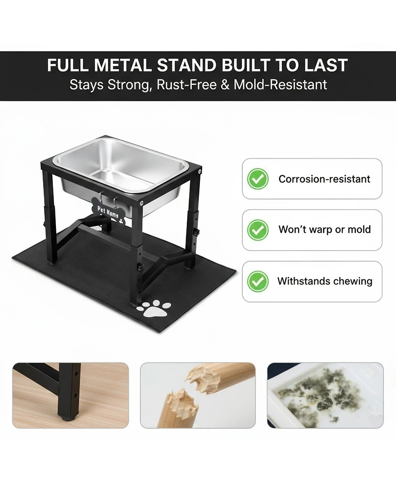 Aronkl Elevated Dog Water Bowl 4 Adjustable Heights Stainless Steel Stand for Breeds Joint Support