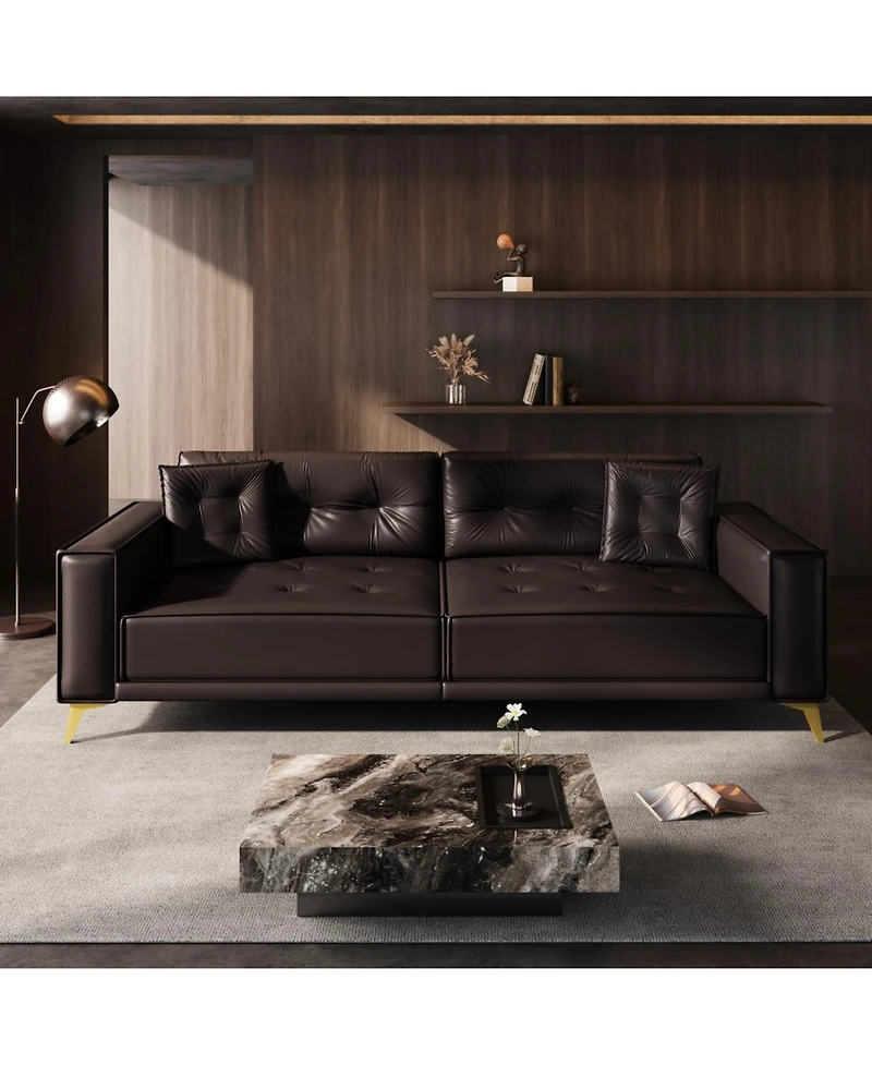 Streamdale Furniture 92.1" King Size Pull Out Sofa Bed, 3-in-1 Faux Leather Convertible Sleeper Sofa