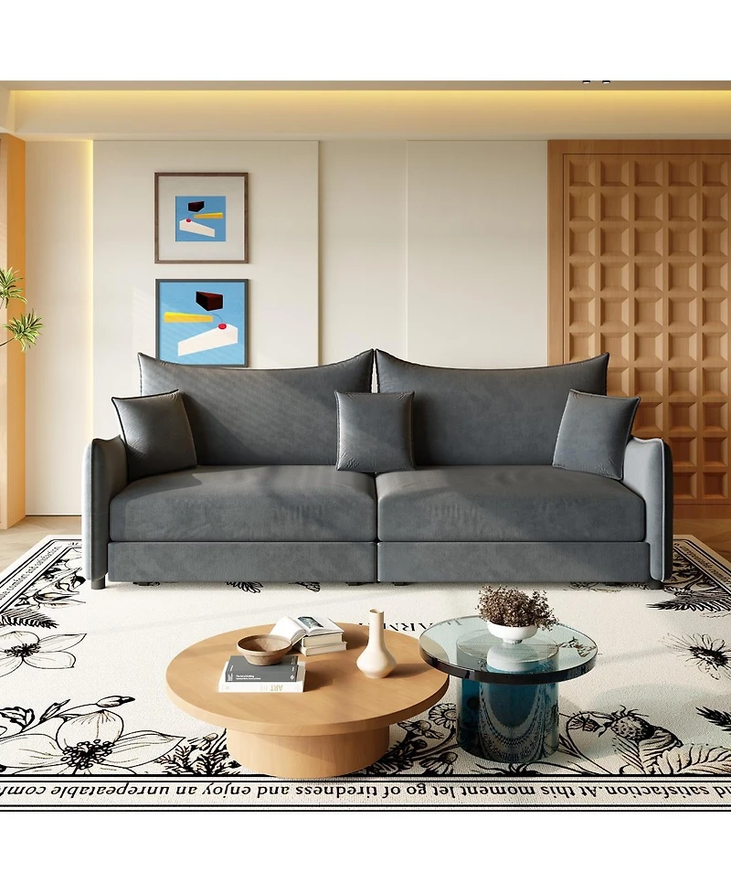 Streamdale Furniture 81.9" King Pull Out Sofa Bed, 3-in-1 Convertible Velvet Couch with Pillows