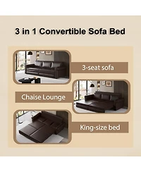 Streamdale Furniture Chesterfield King Pull Out Sofa Bed, 3-in-1 Faux Leather Convertible Sleeper Sofa