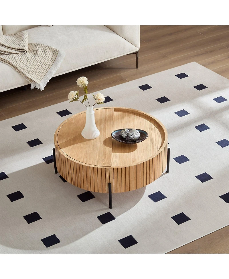 Boyel Living Round Coffee Table with Storage, Modern Accent Table with Rotating Top & Metal Legs for Living Room, Bedroom, Apartment