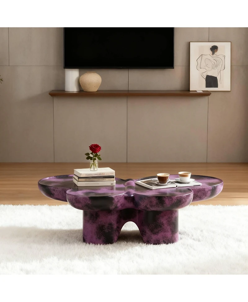 Boyel Living Modern Faux Travertine Coffee Table, Butterfly-Shaped Fiberglass Art Piece for Living Room & Office