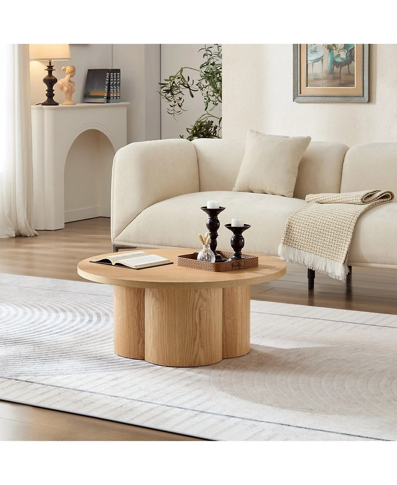 Boyel Living Modern Round Coffee Table with Curved Legs, Natural Wood Veneer Accent for Living Room, Bedroom, Apartment