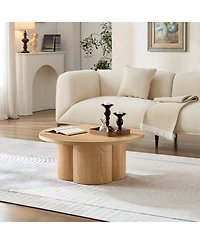 Boyel Living Modern Round Coffee Table with Curved Legs, Natural Wood Veneer Accent for Living Room, Bedroom, Apartment