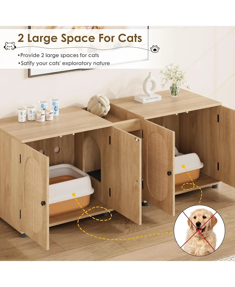 gaomon Cat Litter Box Enclosure 55.1" Double Litter Box Furniture Large Cat Box Enclosure Kitty Litter Box for 2 Cats Hidden Cat Litter Cabinet