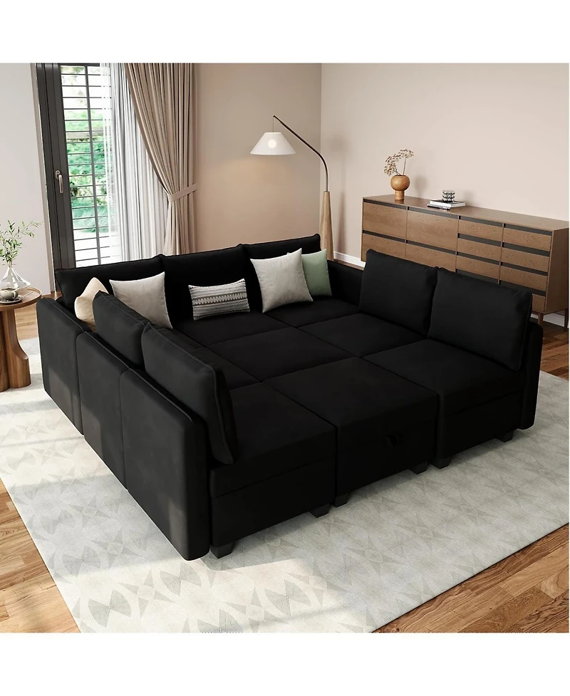 gaomon Modular Sofa Sectional Sleeper Couch Two Ottomans Nine Seat Convertible U Shaped Sofa Storage Oversized Living Room
