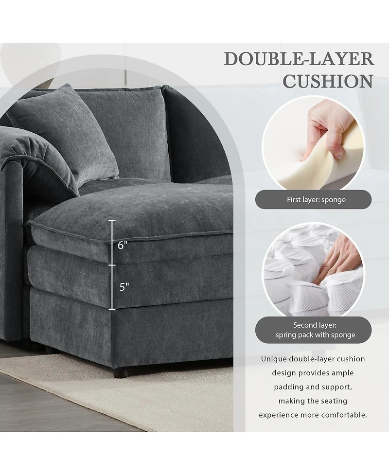 Streamdale Furniture 103" Chenille Modular Sectional Sofa with Deep Seat & Movable Ottoman