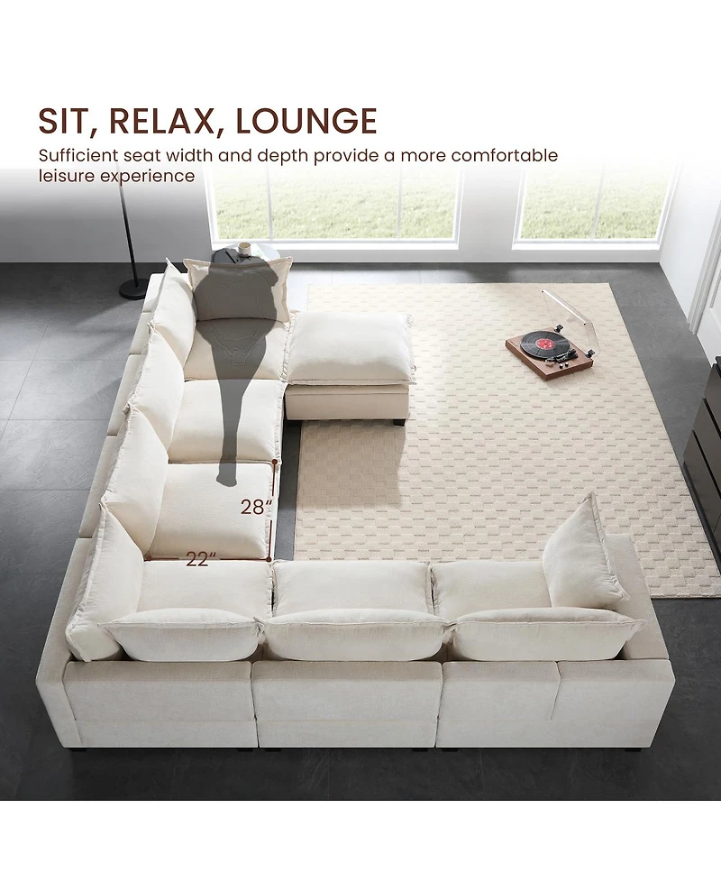 Streamdale Furniture 117.5" Modular Sectional Sofa with Movable Storage Ottoman, 7 Seat U Shaped Couch