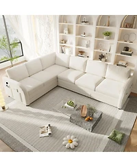 Streamdale Furniture Streamdale L-Shaped Sofa Couch with Pull-Out Bed & Usb Port, Teddy Upholstered Sectional