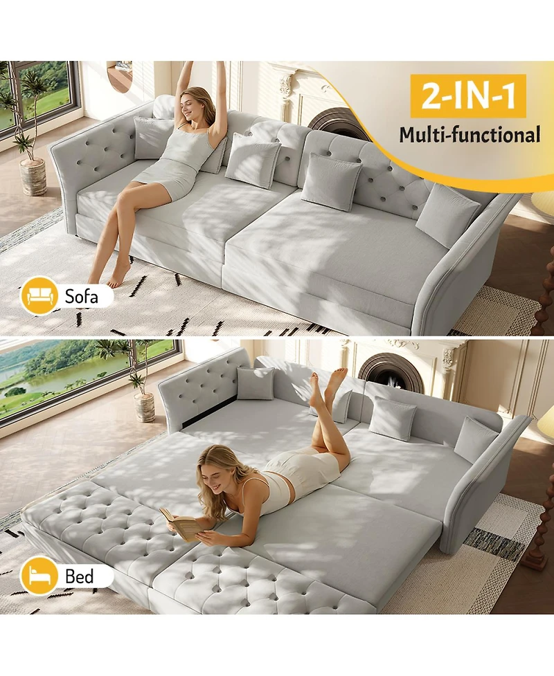 Streamdale Furniture 100" Oversize Pull Out Sofa Bed with Fabric Flower Tufted Design.