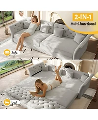 Streamdale Furniture 100" Oversize Pull Out Sofa Bed with Fabric Flower Tufted Design.