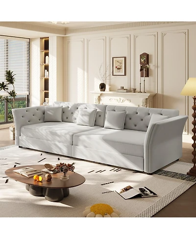 Streamdale Furniture 100" Oversize Pull Out Sofa Bed with Fabric Flower Tufted Design.