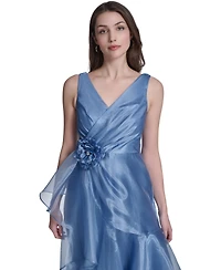 Eliza J Women's Sleeveless V-Neck Ruffle Gown