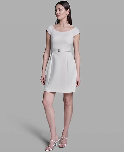 Bcbg Women's Off-The-Shoulder Scuba Belted Mini Fit & Flare