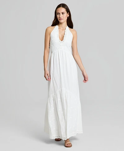 And Now This Petite Crochet Trim Halter Neck Maxi Dress, Macy's Exclusive