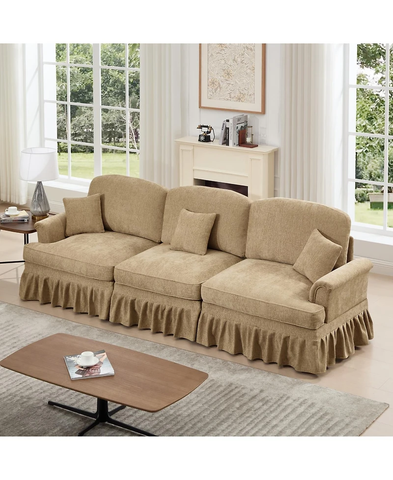 Streamdale Furniture Streamdale Mid Century Chenille 3 Seater Sofa, Flared Arms, Removable Skirt