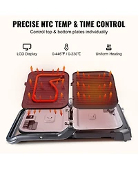 Ecooso 14.4 Inch 7-in-1 Commercial Electric Griddle, 1800W Countertop Grill with Adjustable Temperature Control