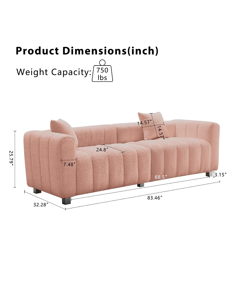 Streamdale Furniture Premium Velvet 3-Seater Sofa with Metal Base and 2 Pillows