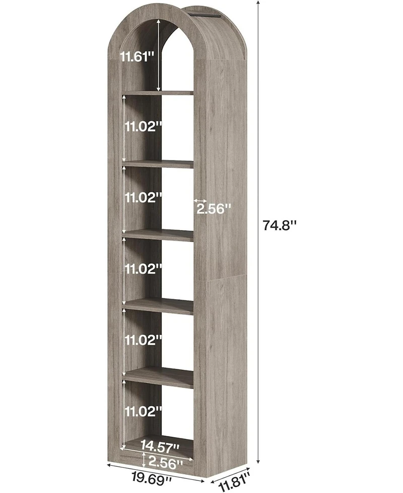 Tribesigns 74.8" Tall Arched Bookshelf, 6-Tier Narrow Open Bookcase(1 Pc)