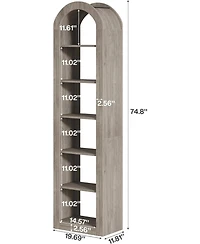 Tribesigns 74.8" Tall Arched Bookshelf, 6-Tier Narrow Open Bookcase(1 Pc)
