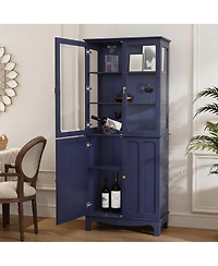 Yigii 72" Freestanding Kitchen Pantry Cabinet Glass Door Adjustable Shelves