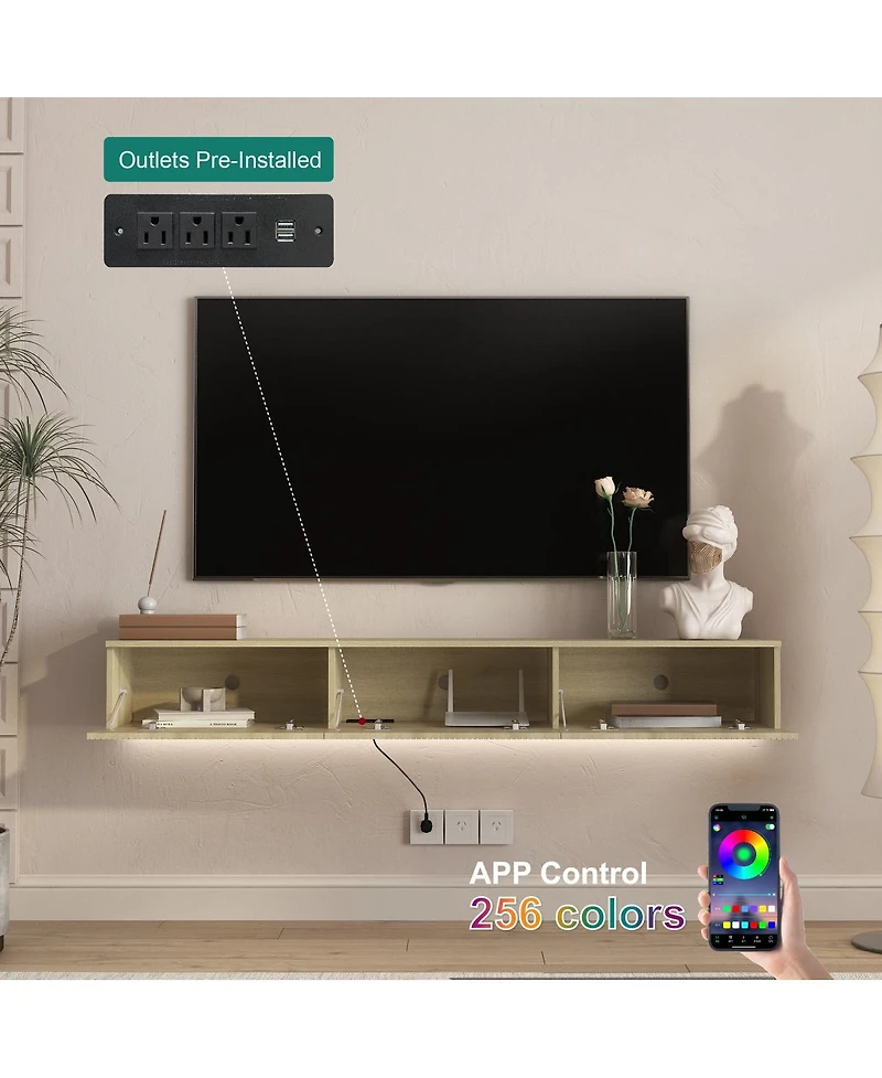 Streamdale Furniture Floating Tv Stand with 16 Color LEDs, Modern Entertainment Center