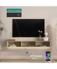 Streamdale Furniture Floating Tv Stand with 16 Color LEDs, Modern Entertainment Center