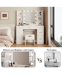 gaomon 56" Farmhouse Makeup Vanity Set with Lighted Mirror, Shelves and Charging Station