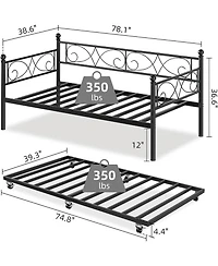 gaomon Twin Daybed with Trundle Metal Sofa Bed Frame Steel Slat Support Space Saving Furniture for Living Room or Bedroom