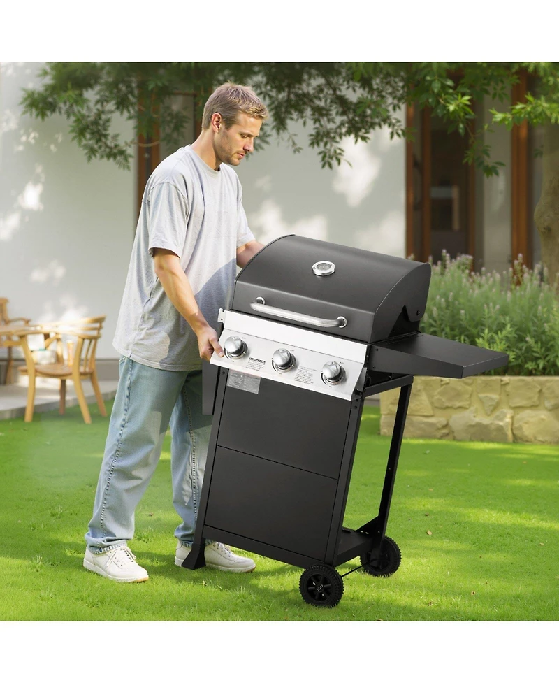 Ecooso 3-Burner Propane Gas Grill with 338 Sq. In. Cooking Area, 36,000 Btu, Foldable Side Shelves