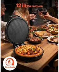 Ecooso 12 Inch Electric Pizza Oven, 1200W Pizza Maker with Nonstick Plate and Adjustable Temperature