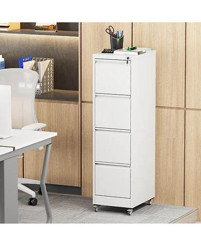 Rainsken 4 Drawer Metal Locking Vertical File Cabinet on Wheels