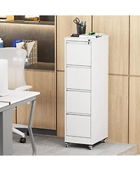 Rainsken 4 Drawer Metal Locking Vertical File Cabinet on Wheels