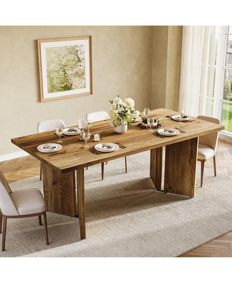 Tribesigns 63 Inch Solid Wood Dining Table, Farmhouse Kitchen Table, Rustic Wooden Dinner Table