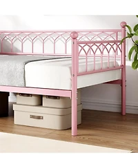 gaomon Daybed with Trundle, Metal Sofa Bed with Rgb Led Lights And Charging Station, Pull-Out Bed for Small Spaces