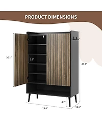 Homfan Large Shoe Cabinet with Doors，6-Tier Organizer 2 Doors & Additional Hooks for Hallway, Entryway, Living Room