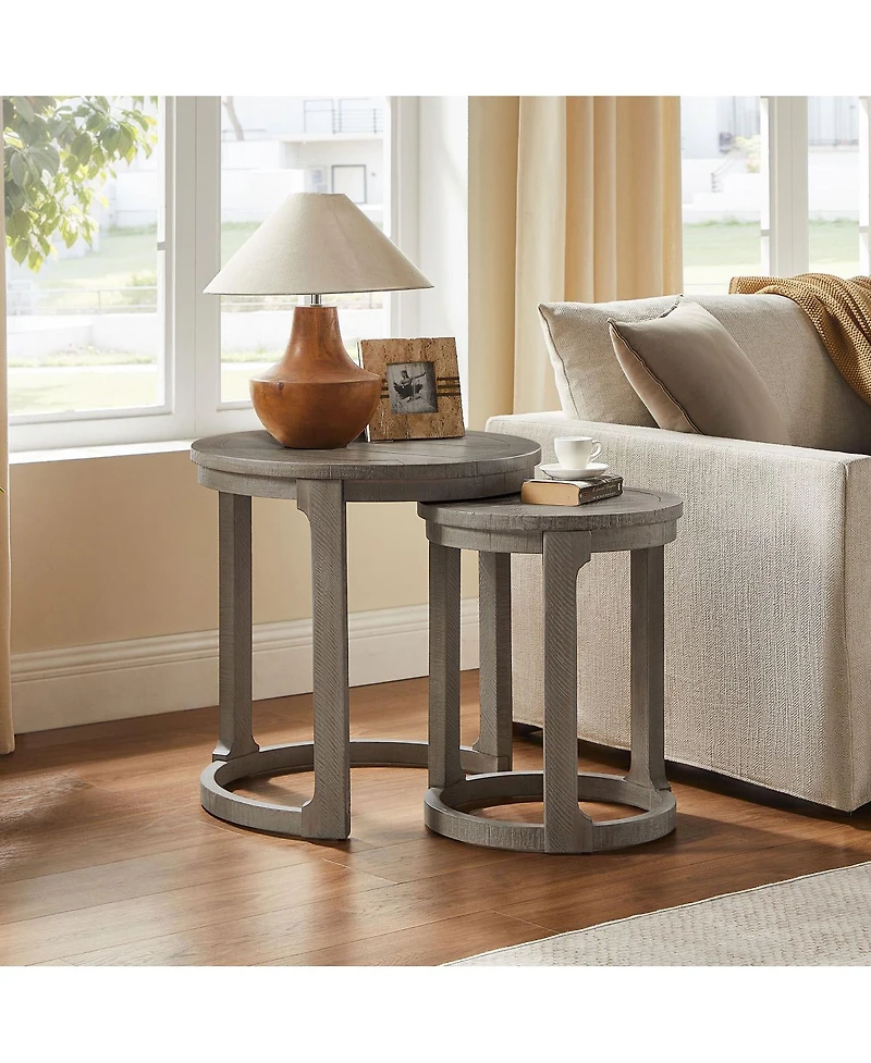 Streamdale Furniture 24" 2PC Curved Round Wooden Coffee Table Set