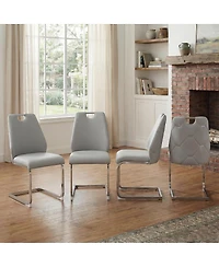 Streamdale Furniture Dining Chairs Set of 4, Light Gray Faux Leather w/ Gold Mesh, Silver Ring, Chrome Handle