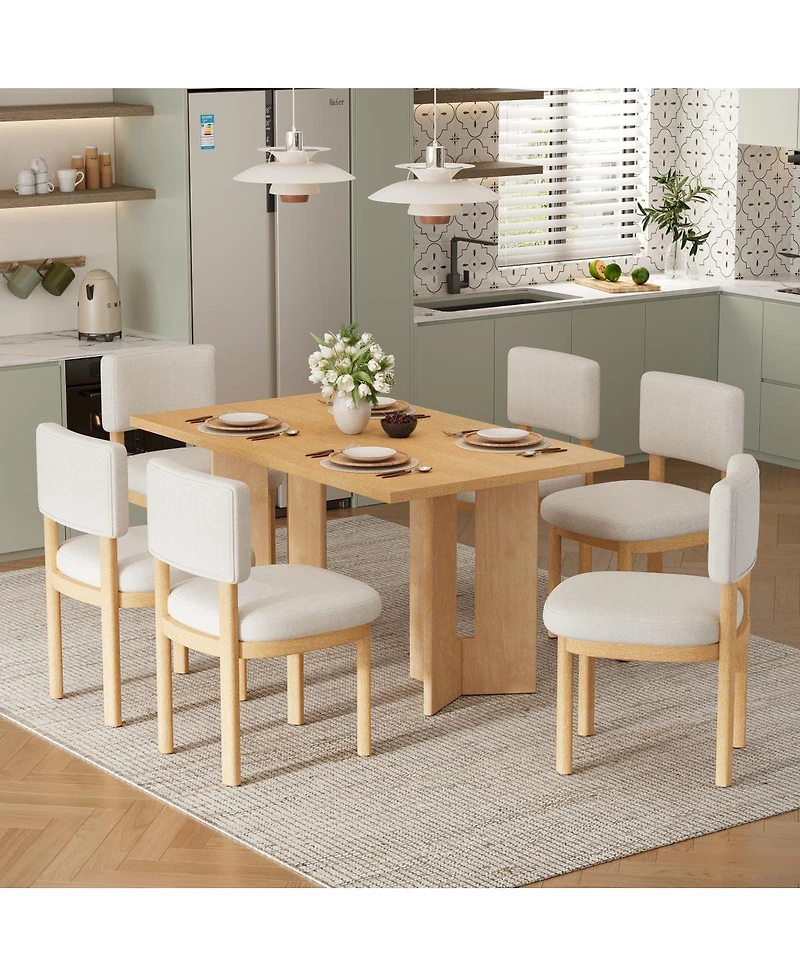 Streamdale Furniture Farmhouse Wood Dining Table Set for 6, 60" Rectangular Table with Upholstered Chairs