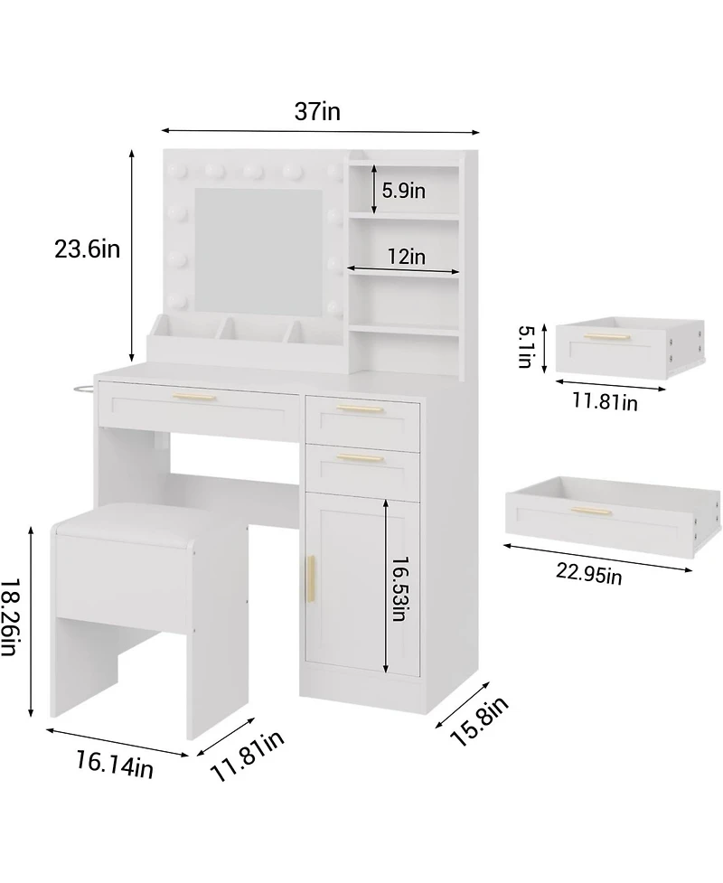 gaomon Makeup Vanity Set with Drawers & Cabinet & Chair,Vanity Desk with Mirror and Lights,3 Light Mode and Brightness Adjusted