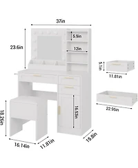gaomon Makeup Vanity Set with Drawers & Cabinet & Chair,Vanity Desk with Mirror and Lights,3 Light Mode and Brightness Adjusted