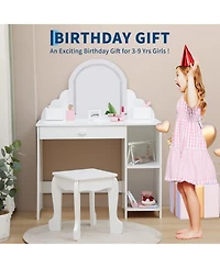 gaomon Kids Vanity Set with Adjustable Lighted Mirror, Stool, Drawer and Shelves