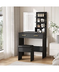 gaomon Makeup Vanity Set with Lighted Mirror, Chair, Drawers, Open Cabinet and Charging Station